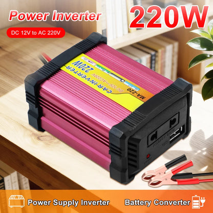 220W Automobile Inverter 12V To 220V Converter Car Inverters 1+1 USB Charger Port 220V AC Powe Socket Storage Batteries Inverter