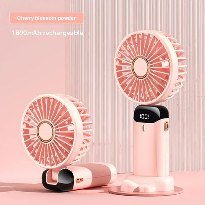 Rechargeable Personal Fan with Digital Display, Foldable Neck or Desk Design, 5-Speed Airflow and Phone Stand for Summer