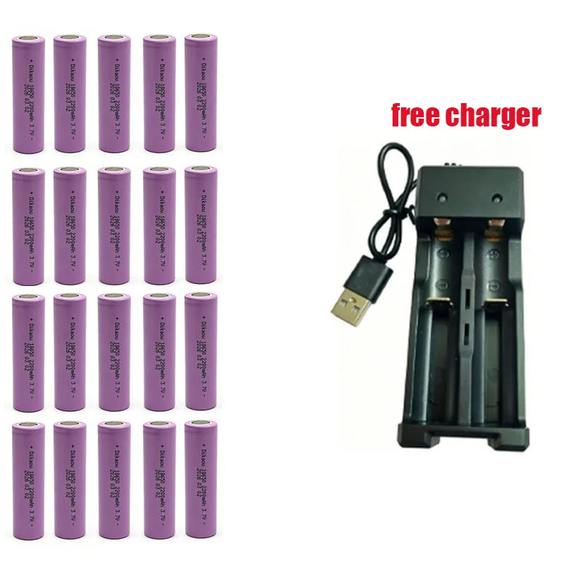 3.7V-2200mAh 18650 Rechargeable Lithium Battery, Free Charger, Suitable for Headlamps/Shaving Razors/Electric Toys/Power Tools