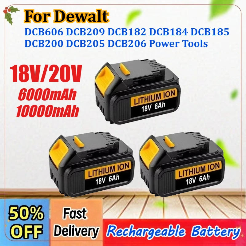 18V 6.0Ah/10.0Ah DCB200 MAX Lithium Battery 18650 for Dewalt DCB606 DCB209 DCB182 DCB205 DCB206 Power Tool Rechargeable Battery