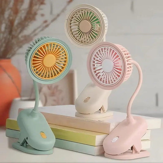 USB Rechargeable Clip on Small Fan 360° Adjustable Battery Powered Mini Fan Strong Wind Flexible Neck Desktop Stroller Quiet Fan