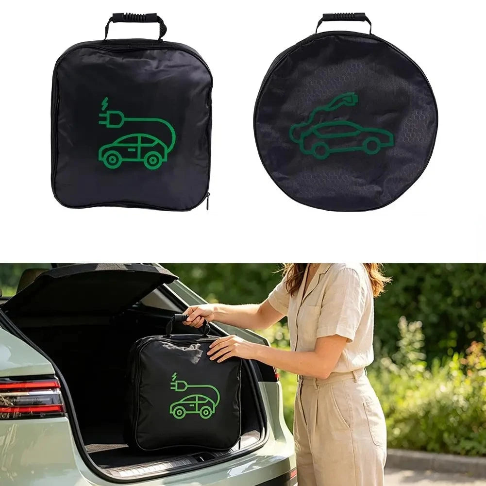 1pc Portable Waterproof EV Charger Storage Bag with Handle, Electric Vehicle Charging Cable Organizer for Outdoor Driving
