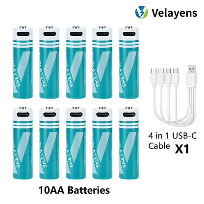 1.5V USB Rechargable Lithium Battery AA 2200mAh Actual Capacity Fast Charging 2000+ Charge Cycles Long-Lasting Power