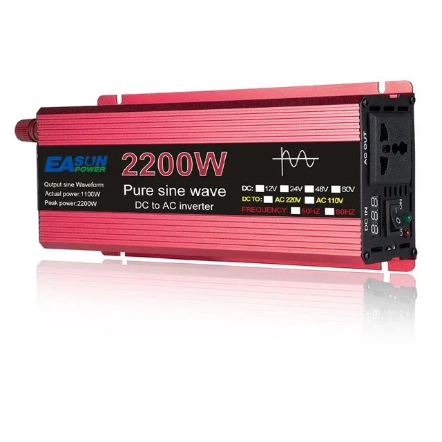 1000W 1600W 2200W 3000W Pure Sine Wave Inverter DC 12V 24V To AC 110V 220V Voltage Transformer Power Converter Solar Car Inverte