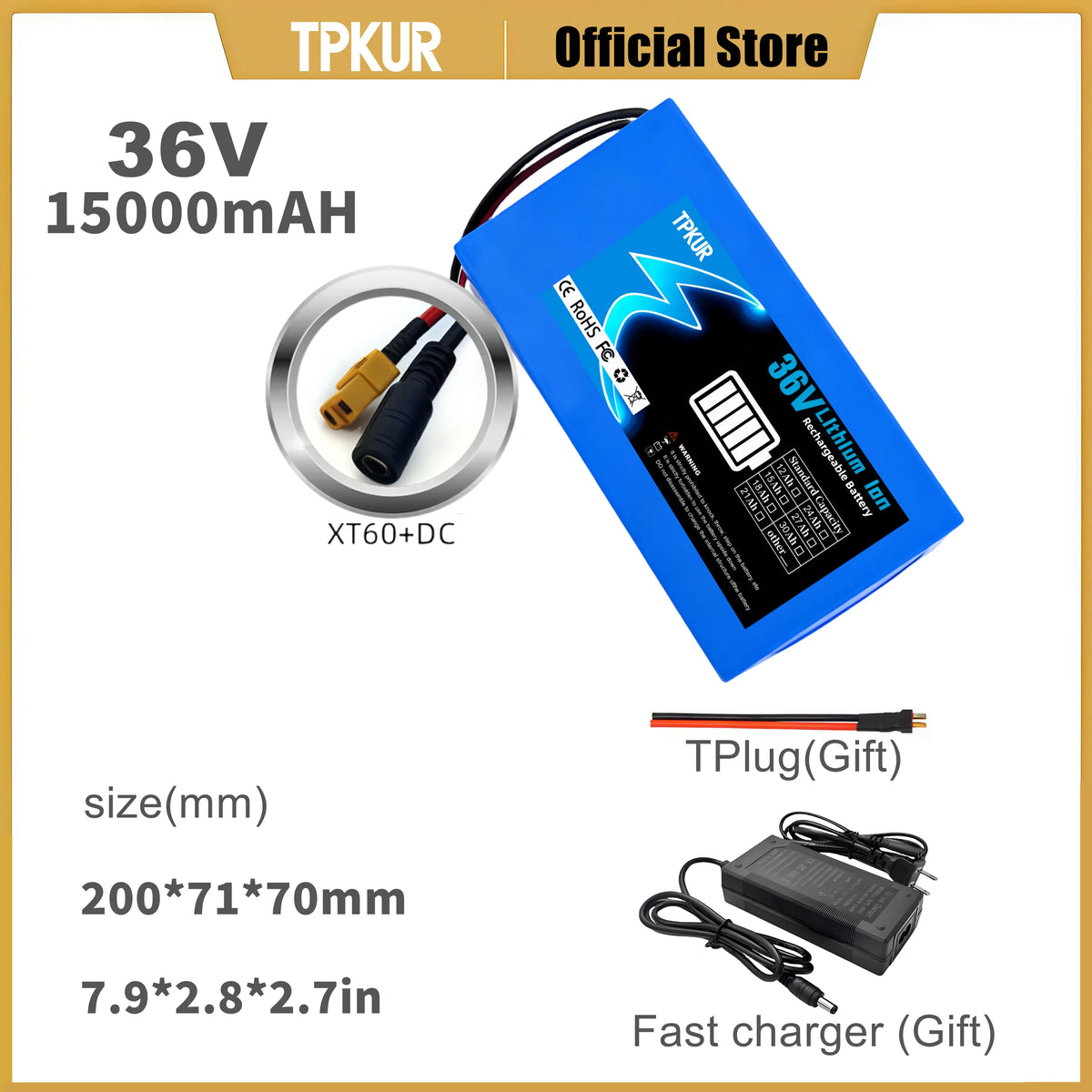 Brand New 36V 10AH 15AH 20AH Lithium Battery Pack, Suitable for 100-1500Watt Motors, with Built-in BMS for Scooters and Bicycles