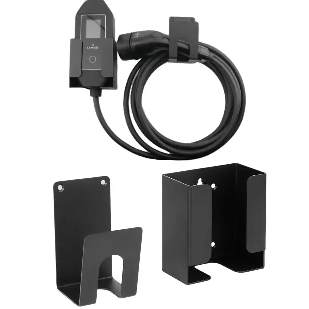 EV Charger Holder, Wall-Mounted Bracket Set, Compatible with SAE J1772 Connector & J-Hook