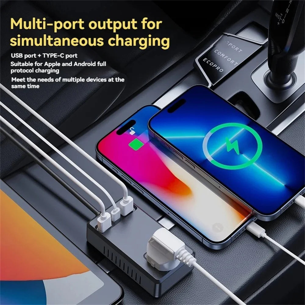 150W Car Inverter DC12V/24V to DC110V/220V USB C Car Charger Sockets Power Inverter Adapters Fast Charging Automobiles Inverters