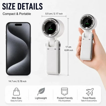 Portable Foldable Handheld Fan USB Rechargeable Mini Fan with LED Display 199-Speed Settings 3000mAh Battery Handheld Fan