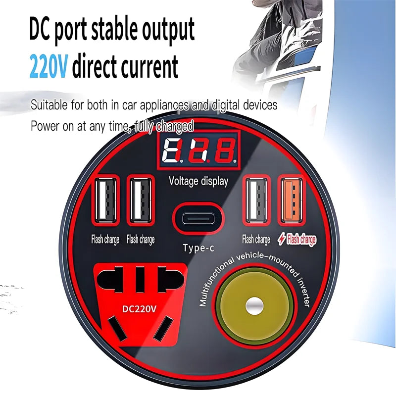 Multi-Functional Power Inverter for Automobiles 12V/24V to 220V Converter 200W Fast-Charging On-Board Power Converter