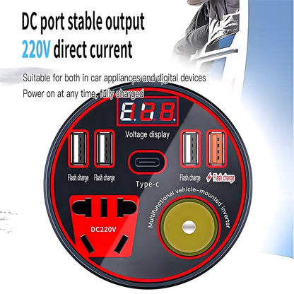 Multi-Functional Power Inverter for Automobiles 12V/24V to 220V Converter 200W Fast-Charging On-Board Power Converter