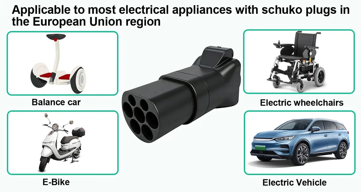 Portable EV Charging Adapter 220V Type 2 Male Plug to Schuko Socket Converter for IEC 62196-2 Charging Stations Electric Scooter