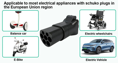 Portable EV Charging Adapter 220V Type 2 Male Plug to Schuko Socket Converter for IEC 62196-2 Charging Stations Electric Scooter