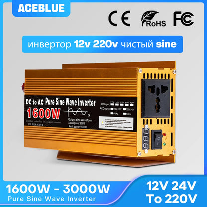 Inverter 12v 220v Pure Sine Wave 1600W 2200W 3000W DC 12v To AC 220V Portable Power Supply Converter Car Solar Inverter