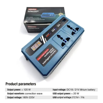 1Pcs 18v 20v To 220v Battery Inverter Multifunctional with 4 USB LED Socket Smart Transformer Household 120W