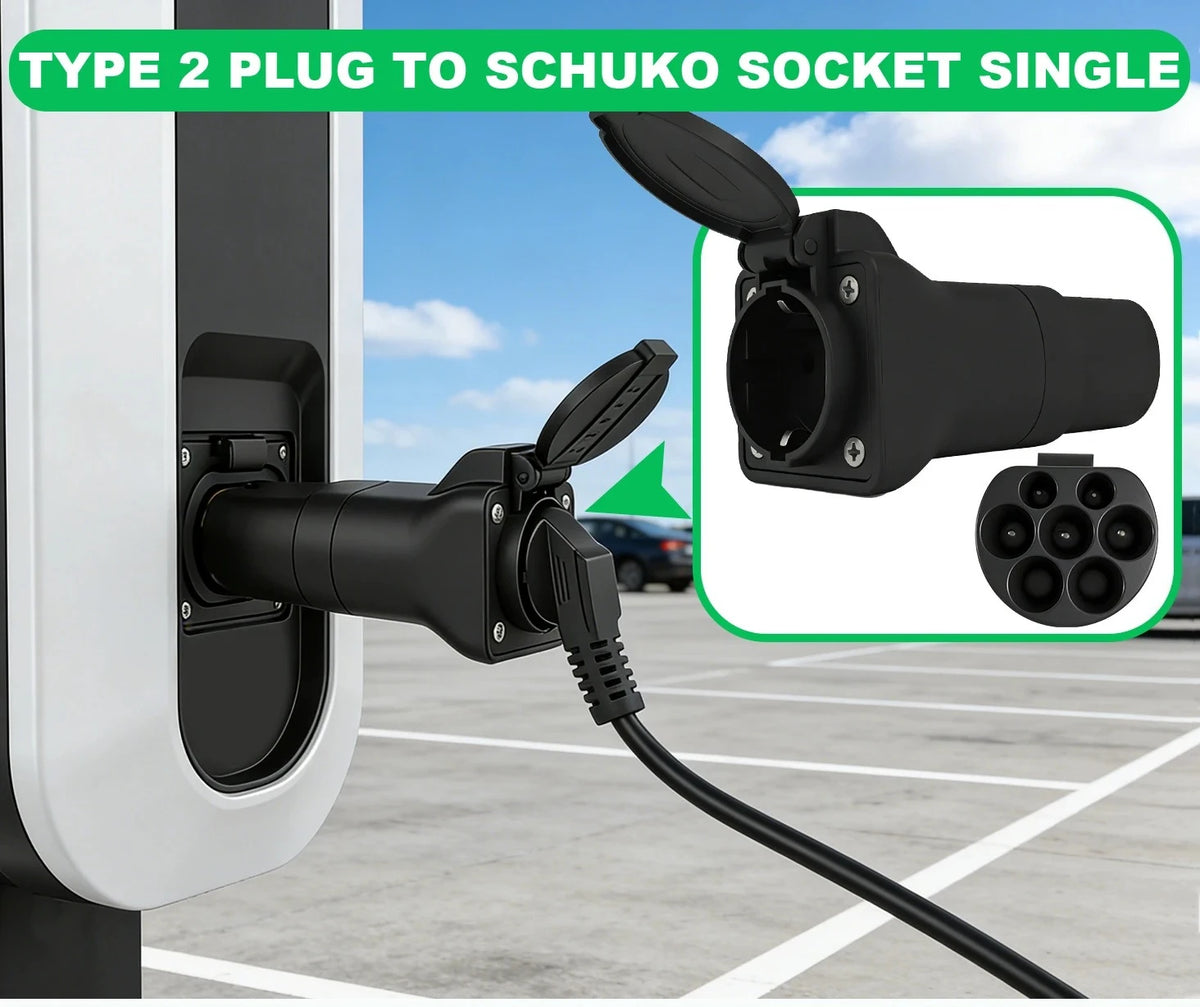 Portable EV Charging Adapter 220V Type 2 Male Plug to Schuko Socket Converter for IEC 62196-2 Charging Stations Electric Scooter
