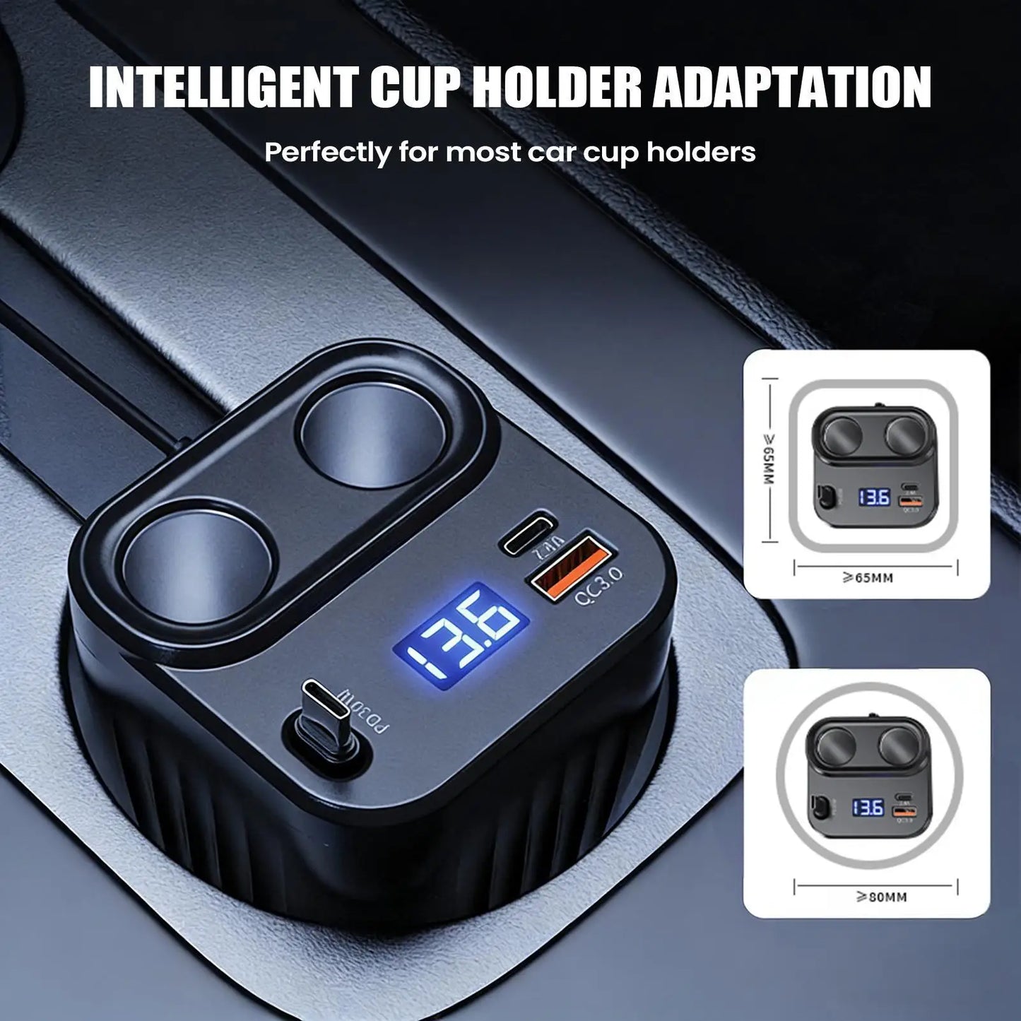 Car Chargers 60W Retractable Cable Anti-Slip Extension 2 Port Charger For Car For Battery Men Women Cell Phone Auto Truck