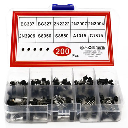 200Pcs Transistor Kit  2N2222 2N2907 2N3904 2N3906 BC327 BC337 S8050 S8550 A1015 C1815 PNP/NPN 10 Values TO-92 Transistors Set