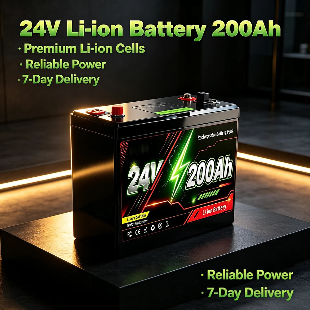 24V LiFePO4 200Ah Lithium Battery, Built-in 200A BMS, Rechargeable Battery, for RV/Camper, Solar, Marine, Overland/Van, Off-Gr