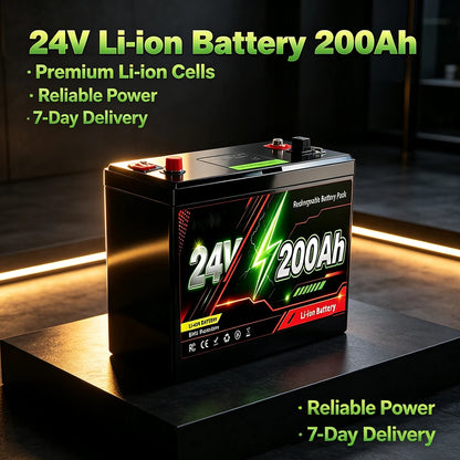 24V LiFePO4 200Ah Lithium Battery, Built-in 200A BMS, Rechargeable Battery, for RV/Camper, Solar, Marine, Overland/Van, Off-Gr