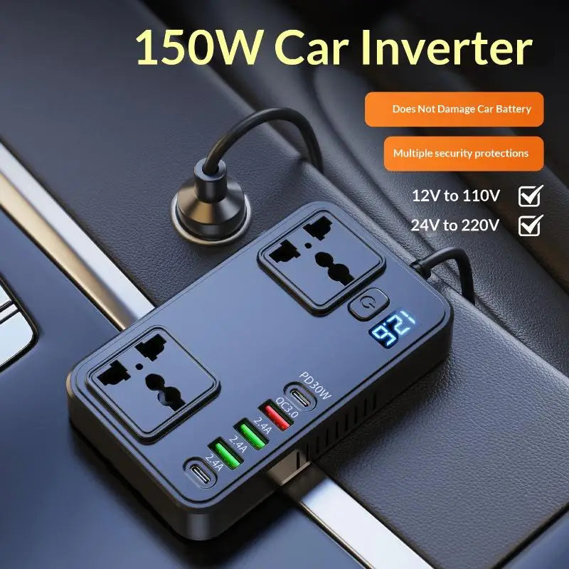 Versatile 150W DC to AC Car Power Inverter 12V 24V to 220V for Travel Appliances