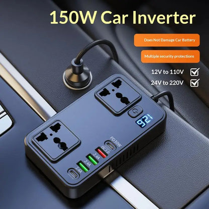 Versatile 150W DC to AC Car Power Inverter 12V 24V to 220V for Travel Appliances