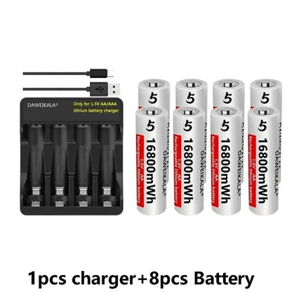1.5V AA Lithium 🔋Battery 16800mWh Rechargeable Batteries with Charger - for RC Toys/Mouse/Fan/Game Controllers, 1200 Cycles
