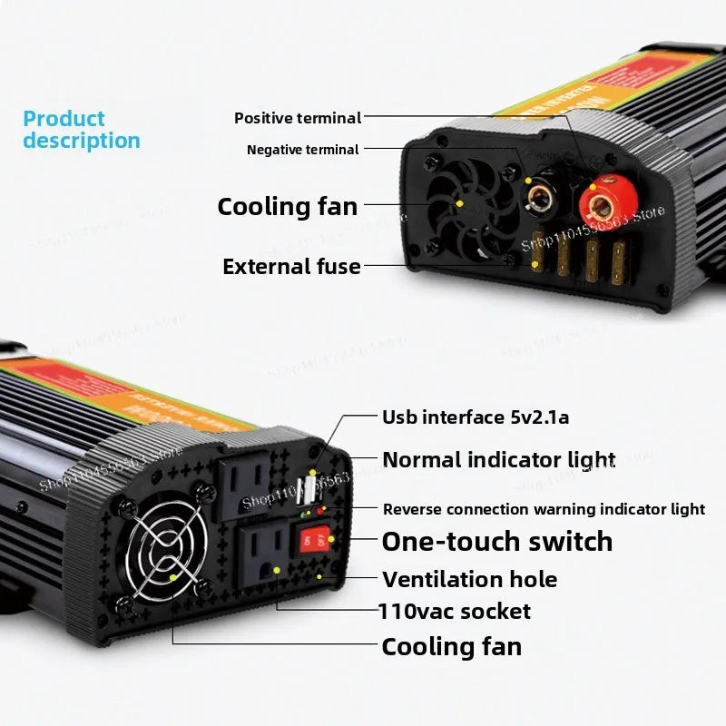 1500W Solar Power Inverter 12V to 110V – Heavy-Duty Car Inverter for RV, Truck, Camping & Off-Grid Use
