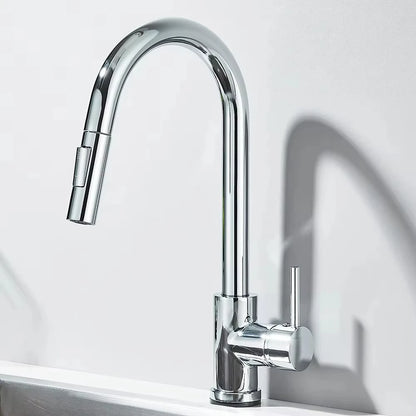 Silver/black stainless steel pull-out hot and cold water sink/washbasin faucet, suitable for kitchens, with splash-proof design.
