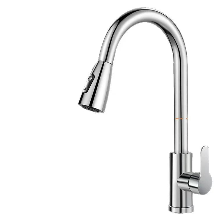 Silver/black stainless steel pull-out hot and cold water sink/washbasin faucet, suitable for kitchens, with splash-proof design.