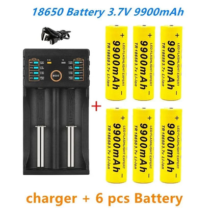 Batterie Lithium-ion Rechargeable, 18650 V, 3.7 MAh, Avec Chargeur, Pour Lampe De Poche Led, Avec 1 Chargeur, 9900