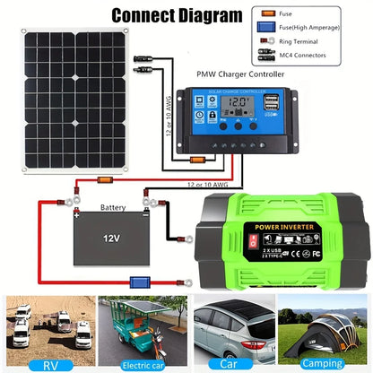 Solar system kit 8000W 12V to AC 220V/110V inverter+600W solar panel+100A controller, suitable for charging RVs, cars, laptops