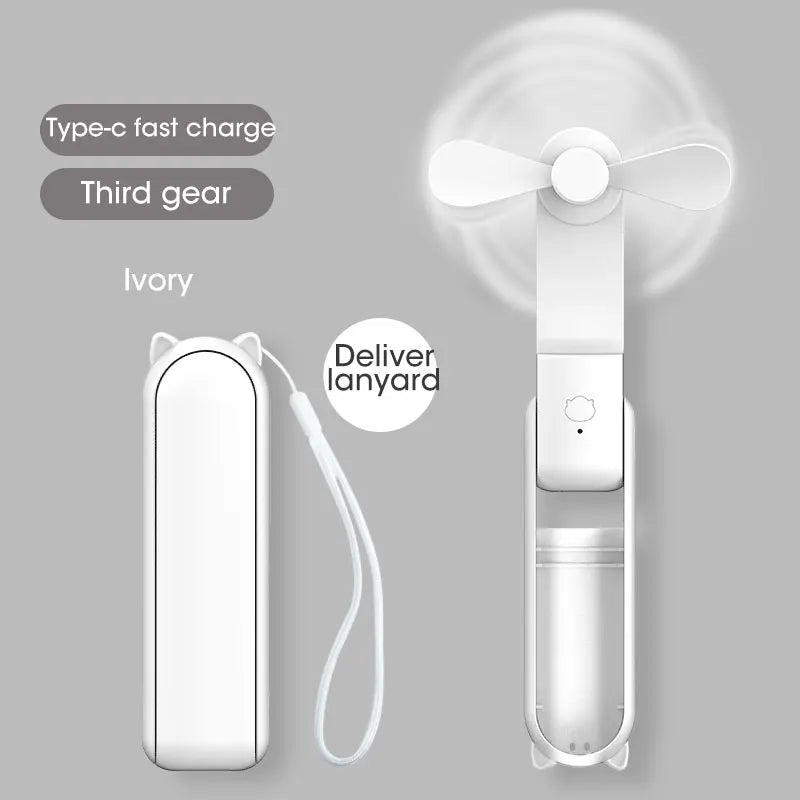 2000mAh Mini Portable Fan USB Rechargeable Cooler Collapsible Handheld Desktop Fan Quiet Foldable Office Home Handy Power Bank