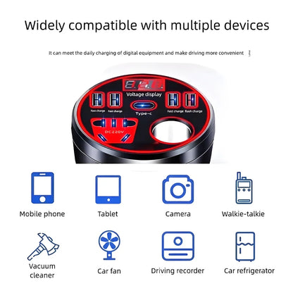 Multi-Functional Power Inverter for Automobiles 12V/24V to 220V Converter 200W Fast-Charging On-Board Power Converter