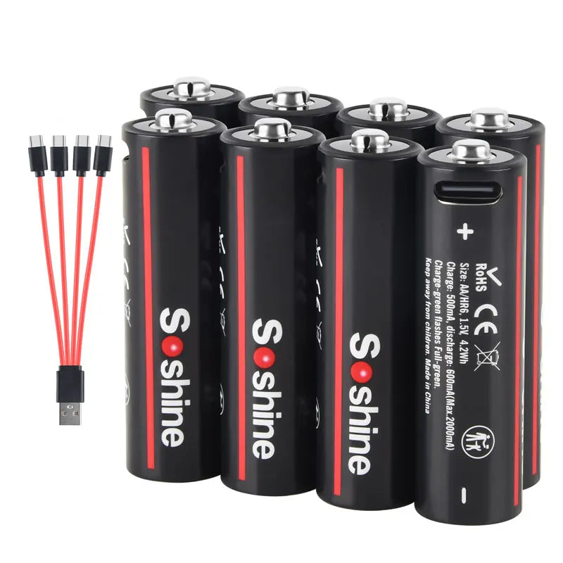 Soshine AA and AAA Li-ion Rechargeable Batteries USB Lithium 1.5V AA 2600mWh 3500mwh 4200mwh +1.5V AAA 600mwh 1100mWh Battery