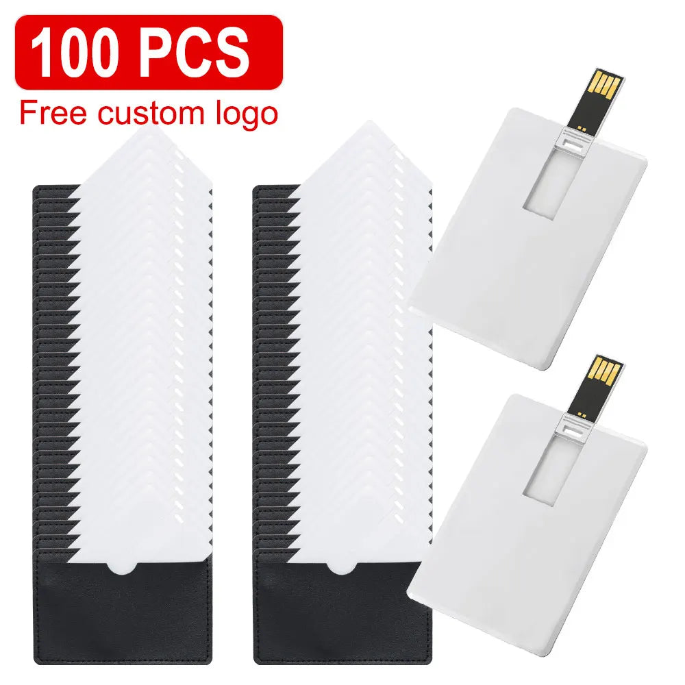 10/50/100PCS Credit Card Flash Drive 1GB 2GB Memory Storage 4GB 8GB 16GB 32GB 64GB USB 2.0 Pen Drive Custom For Gift USB Disk