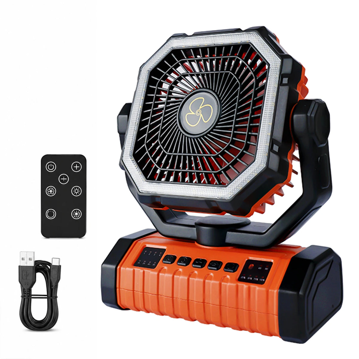 Camping Fan 10000mAh Battery Powered Fan Rechargeable with LED Light Portable Outdoor Tent Fan with Hanging Hook