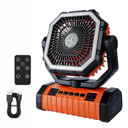 Camping Fan 10000mAh Battery Powered Fan Rechargeable with LED Light Portable Outdoor Tent Fan with Hanging Hook