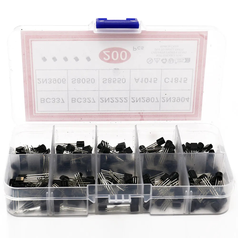 200Pcs Transistor Kit  2N2222 2N2907 2N3904 2N3906 BC327 BC337 S8050 S8550 A1015 C1815 PNP/NPN 10 Values TO-92 Transistors Set