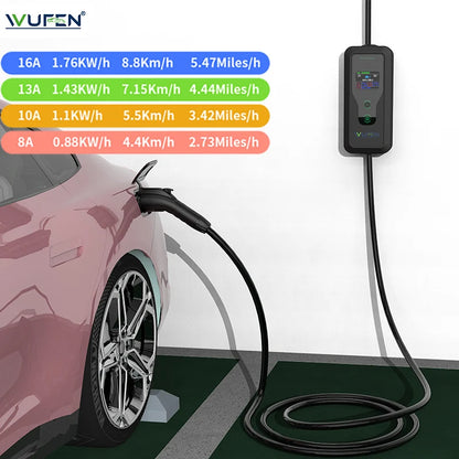 WUFEN GBT/Type1/Type2/NACS Portable EV Charger 250V 7KW 32A 1P Wall mounted EVSE Fast Charging Cable CEE Plug Tuya APP Control
