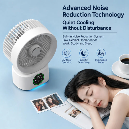 2026 New Portable Air Circulation Fan Rechargeable AI Voice Control 5 Speed Auto Oscillating Desktop Wall Mount Hanging Fan Home
