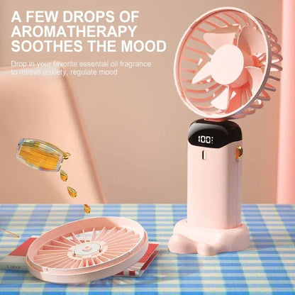 Rechargeable Personal Fan with Digital Display, Foldable Neck or Desk Design, 5-Speed Airflow and Phone Stand for Summer