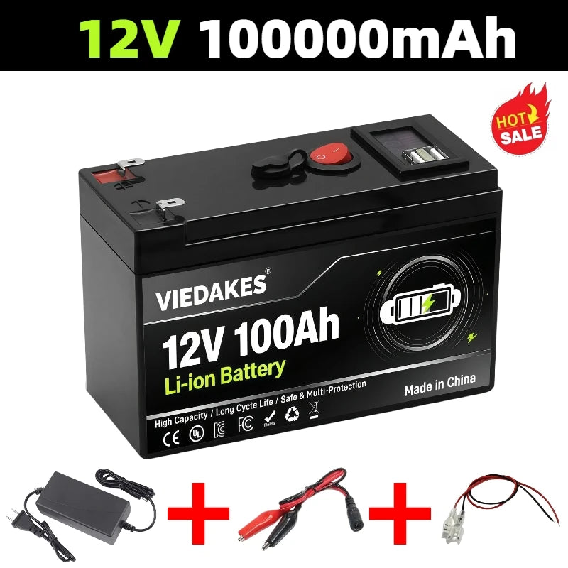 High Power 12V Lithium Battery With LED Power Display & Dual USB Port Built in BMS. For RV Driving And Camping.