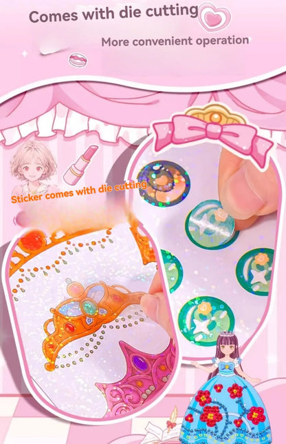 New 3 in 1 DIY Princess Makeup Set Diamond Sticker Princess Dress Up Book Gifts Paper Art Craft Kits Children