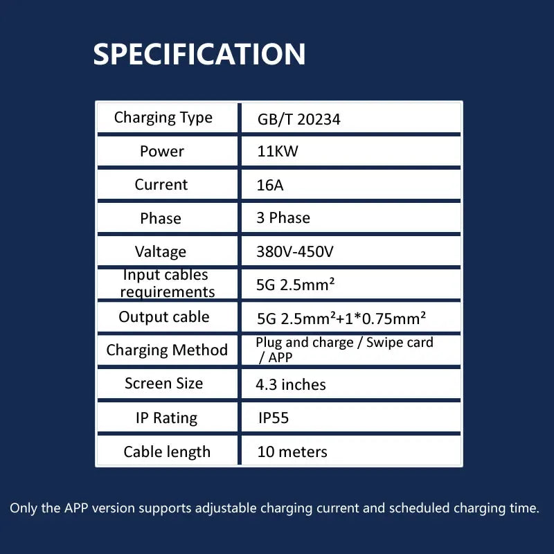 JIGU 11KW Electric Vehicle Charger GBT Car Charging Station Wallbox 380V EV Charger 16A GB/T Charging Cable 10 meters