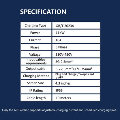 JIGU 11KW Electric Vehicle Charger GBT Car Charging Station Wallbox 380V EV Charger 16A GB/T Charging Cable 10 meters