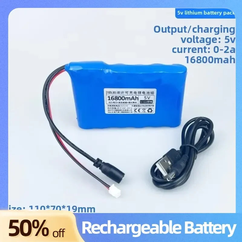 5V 16800mAh Lithium Battery Pack Rechargeable Single Chip Microcomputer for USB Fan 4G Wireless Network Wi-Fi Bluetooth