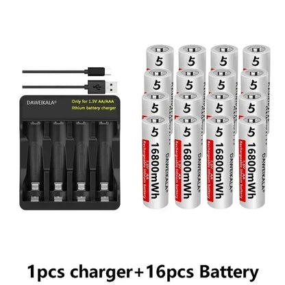 1.5V AA Lithium 🔋Battery 16800mWh Rechargeable Batteries with Charger - for RC Toys/Mouse/Fan/Game Controllers, 1200 Cycles