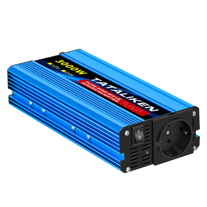 3000W Pure Sine Wave Power Inverter 12V to 230V 240V Car Converter Adapter with EU Outlets and Cooling Fan