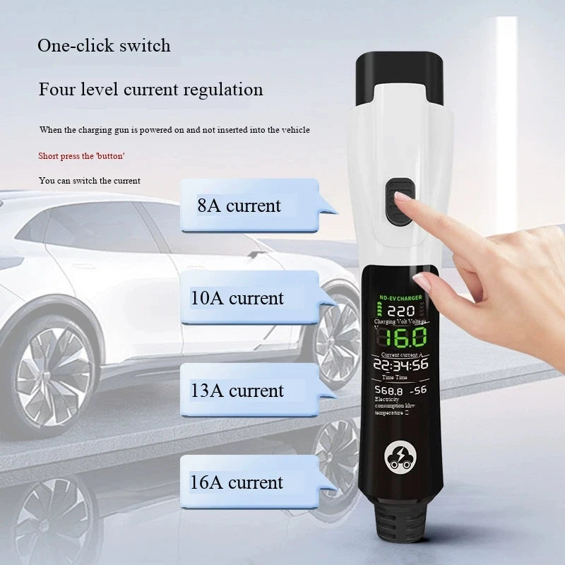 16A 3.5kW Portable EV Charging Gun, Type 2 EU Standard with UK 13A Plug, 2-in-1 Charger  V2L Discharger for Electric Vehicle