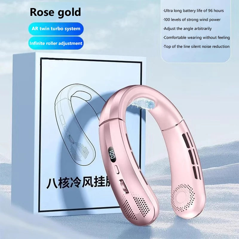 2026 New 8000mAh Portable Hanging Neck Fan Bladeless Neckband Fan Digital Display Power Air Cooler USB Rechargeable Electric Fan
